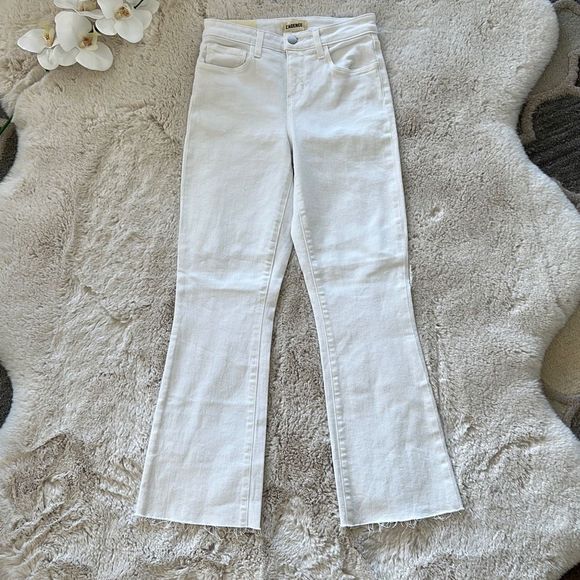 L'AGENCE Kendra High Rise Crop Flare Jeans in Blanc Size 24 - Picture 2 of 7